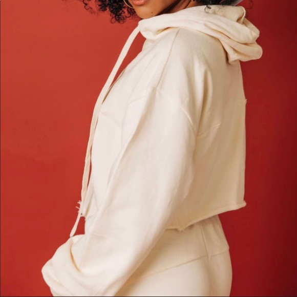 POL Crop Boxy Long Sleeve Henley/Funnel Neck Hoodie Top NEW! Color- Cream Milk - Picture 5 of 5